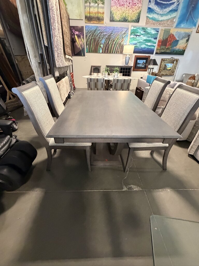 Bermex Double Crescent Pedestal Dining Set W/6 Chairs- 64X42X31