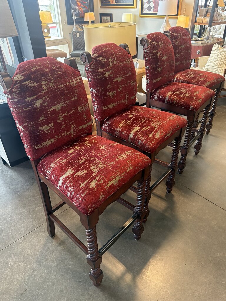 Century Furniture Wood & Upholstery Barstools- Set of 4