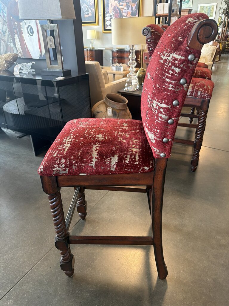 Century Furniture Wood & Upholstery Barstools- Set of 4