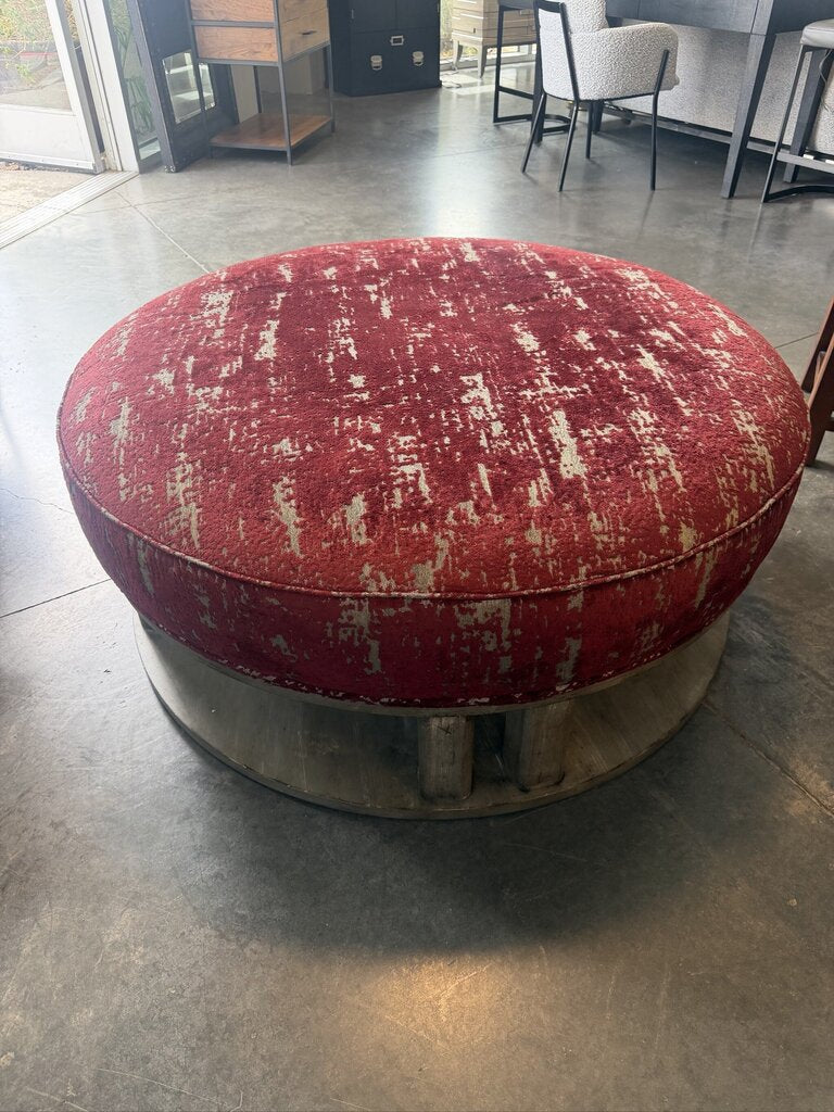 Century Furniture Round Red Upholstered Ottoman- 47X47X21H