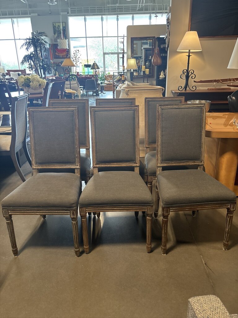 World Market Paige Wood & Grey Fabric Dining Chairs- 18.5X20X40- Set of 6
