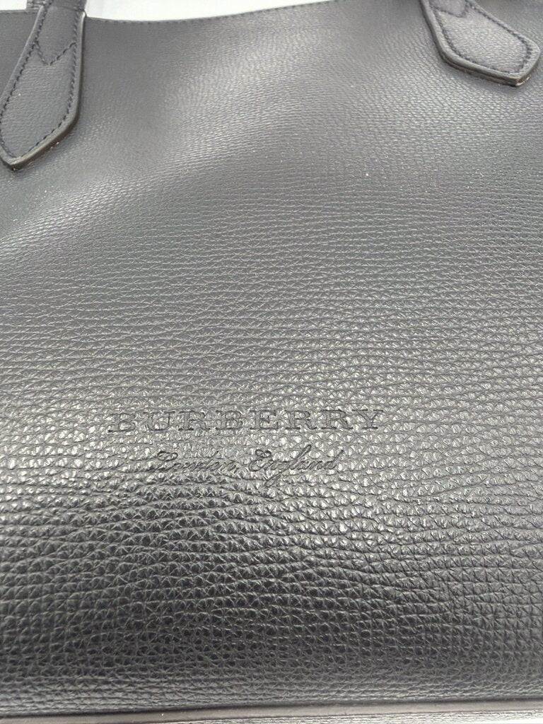 Burberry Grainy Calfskin Haymarket Check Medium Reversible Tote Black
