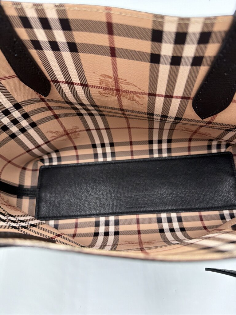 Burberry Grainy Calfskin Haymarket Check Medium Reversible Tote Black