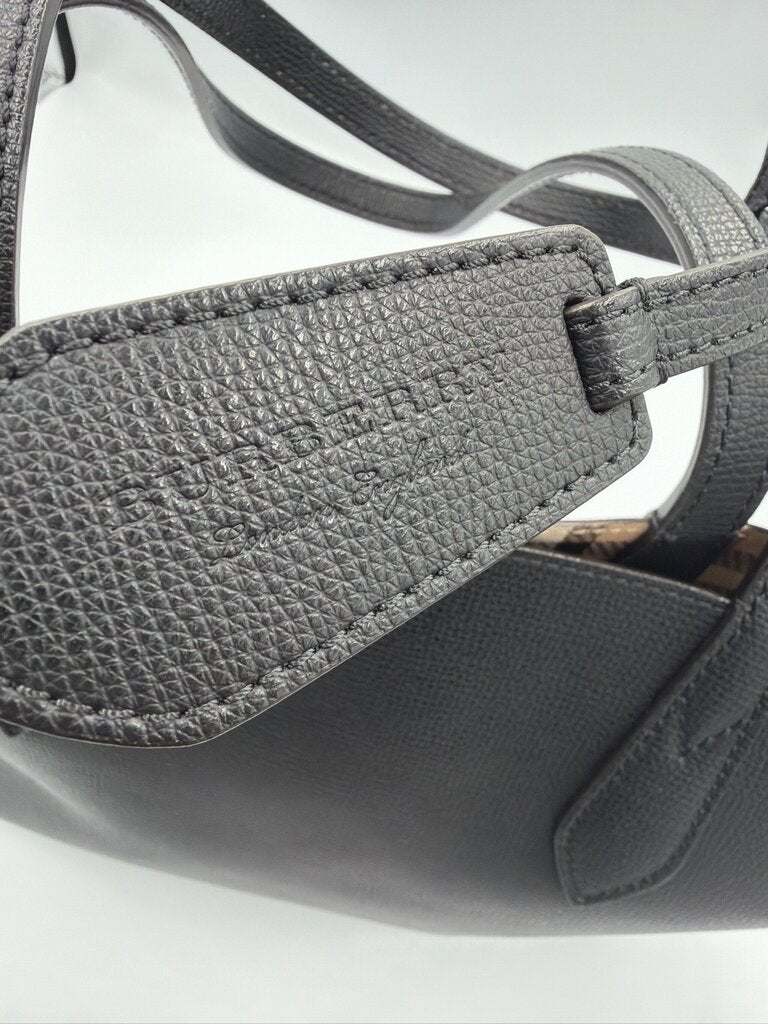 Burberry Grainy Calfskin Haymarket Check Medium Reversible Tote Black