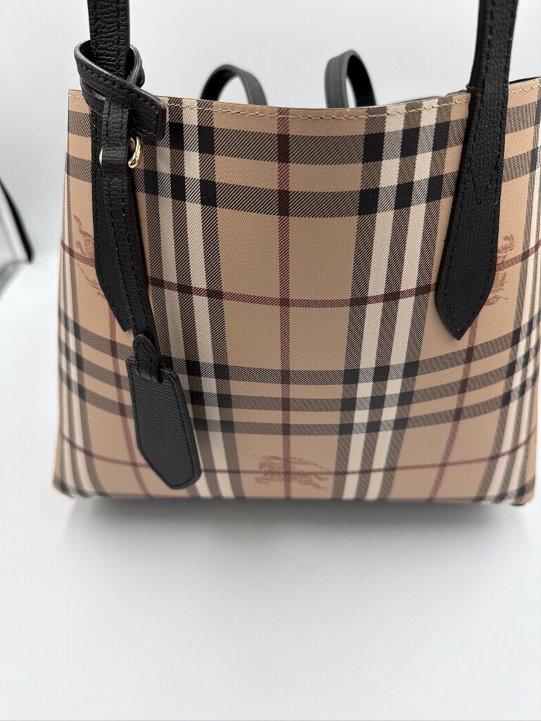 Burberry Grainy Calfskin Haymarket Check Medium Reversible Tote Black