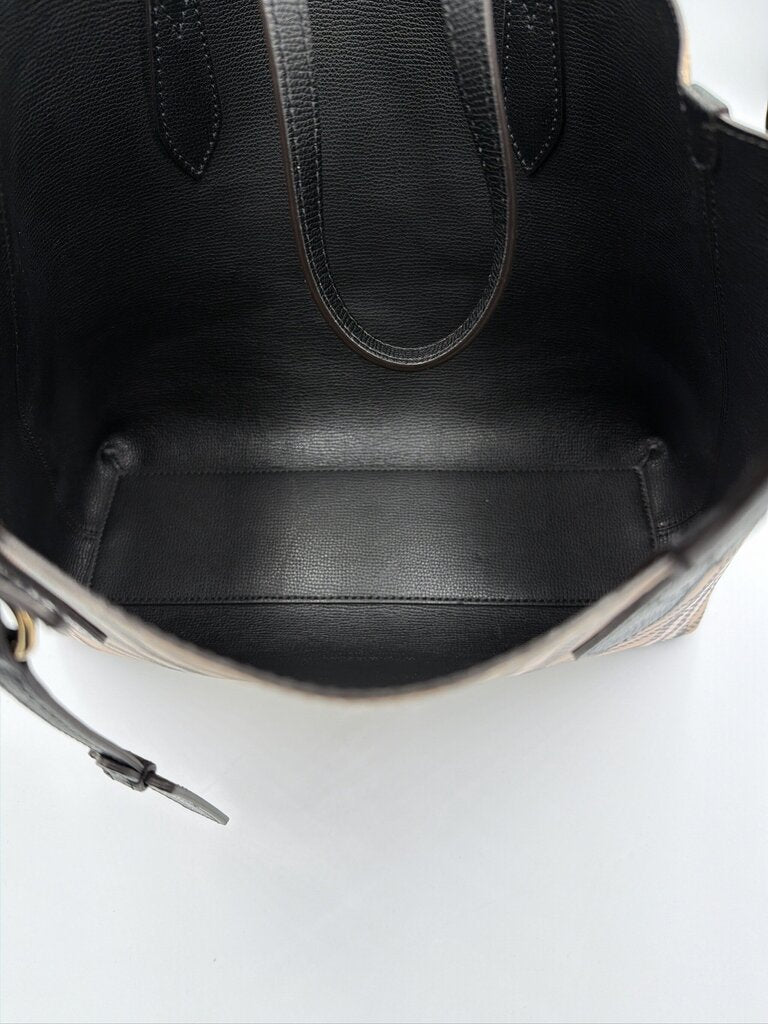 Burberry Grainy Calfskin Haymarket Check Medium Reversible Tote Black