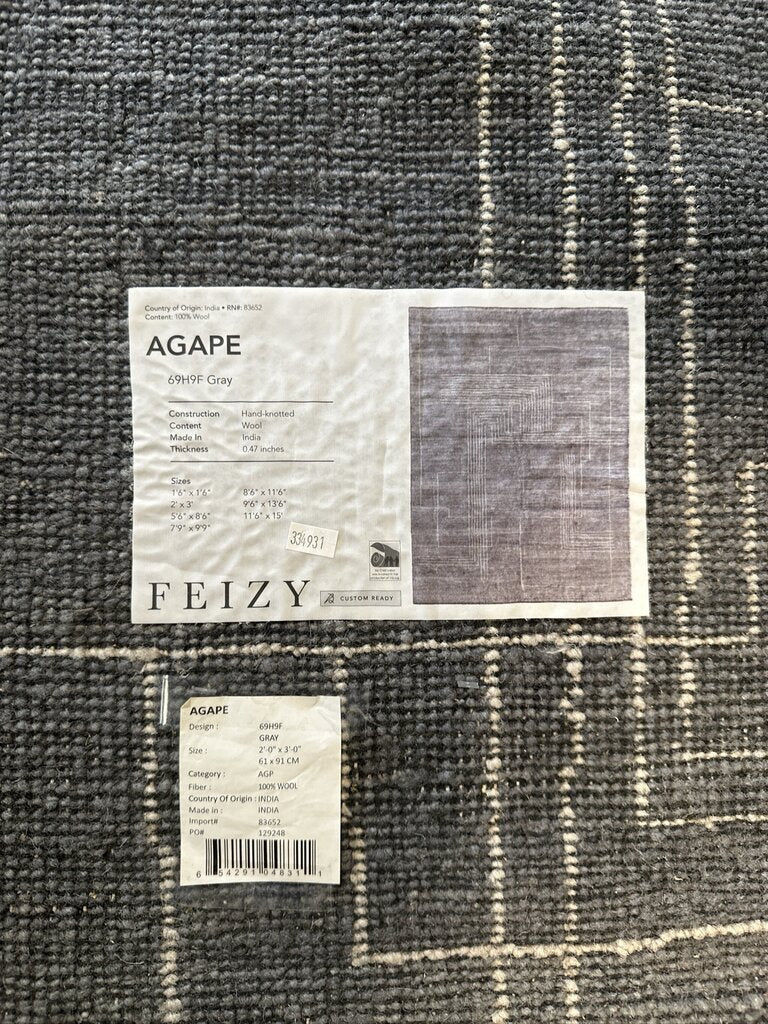 Feizy Agape Modern Abstract Gray Area Rug - 2"X3"