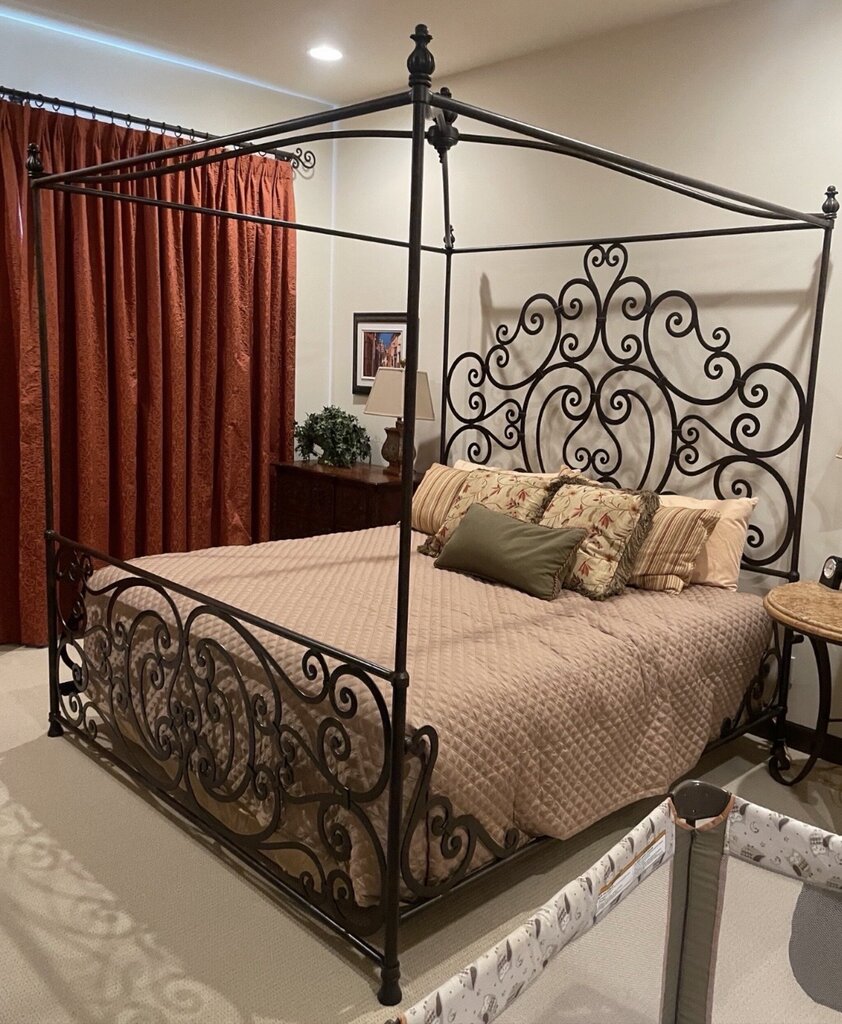 Metal Canopy Bed W/Scrolled Headboard & Footboard 1 - 82X85.5X100H