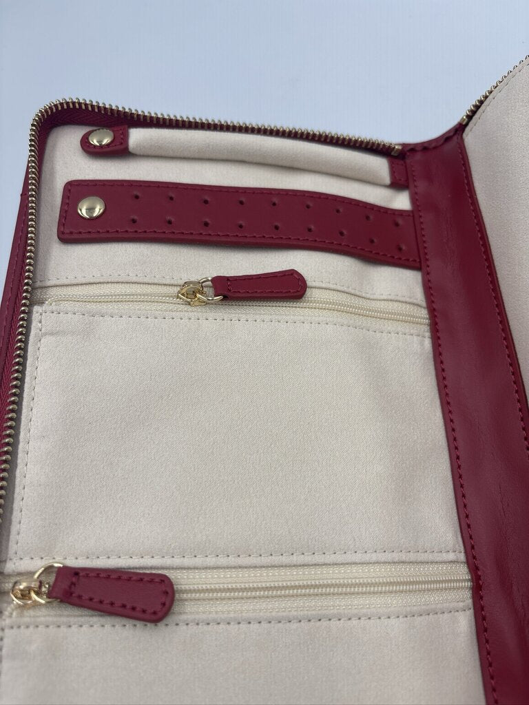 WOLF Caroline Red Leather Jewelry Pouch- 7.5X11.5X2H