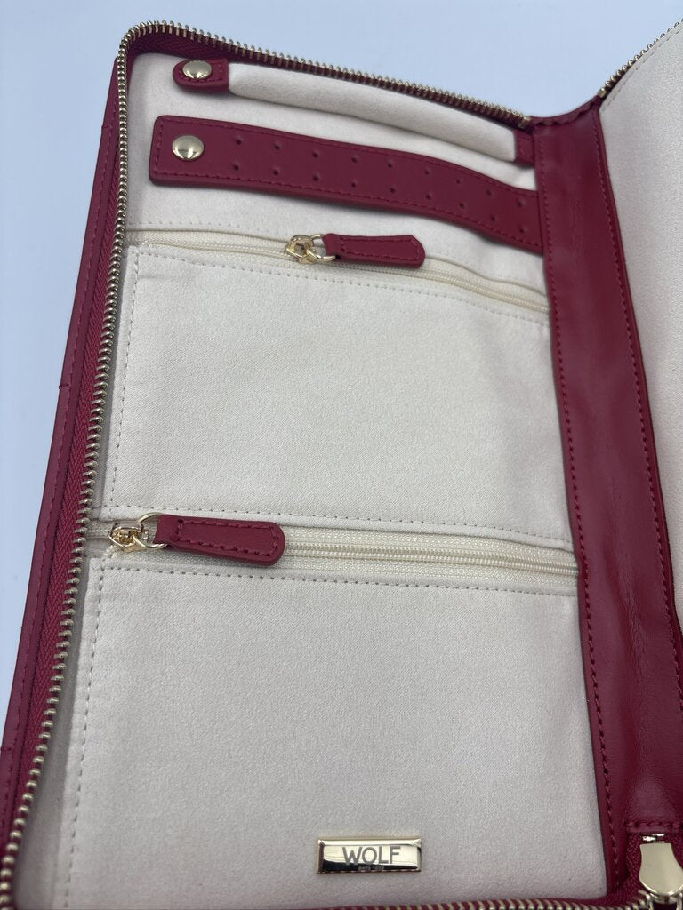 WOLF Caroline Red Leather Jewelry Pouch- 7.5X11.5X2H