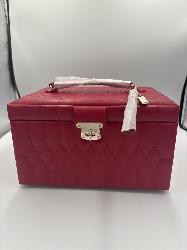 WOLF Caroline Red Leather Medium Jewelry Box- 12X9X8.5
