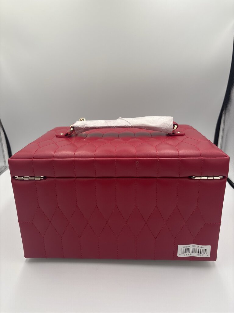 WOLF Caroline Red Leather Medium Jewelry Box- 12X9X8.5