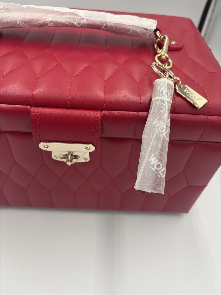 WOLF Caroline Red Leather Medium Jewelry Box- 12X9X8.5
