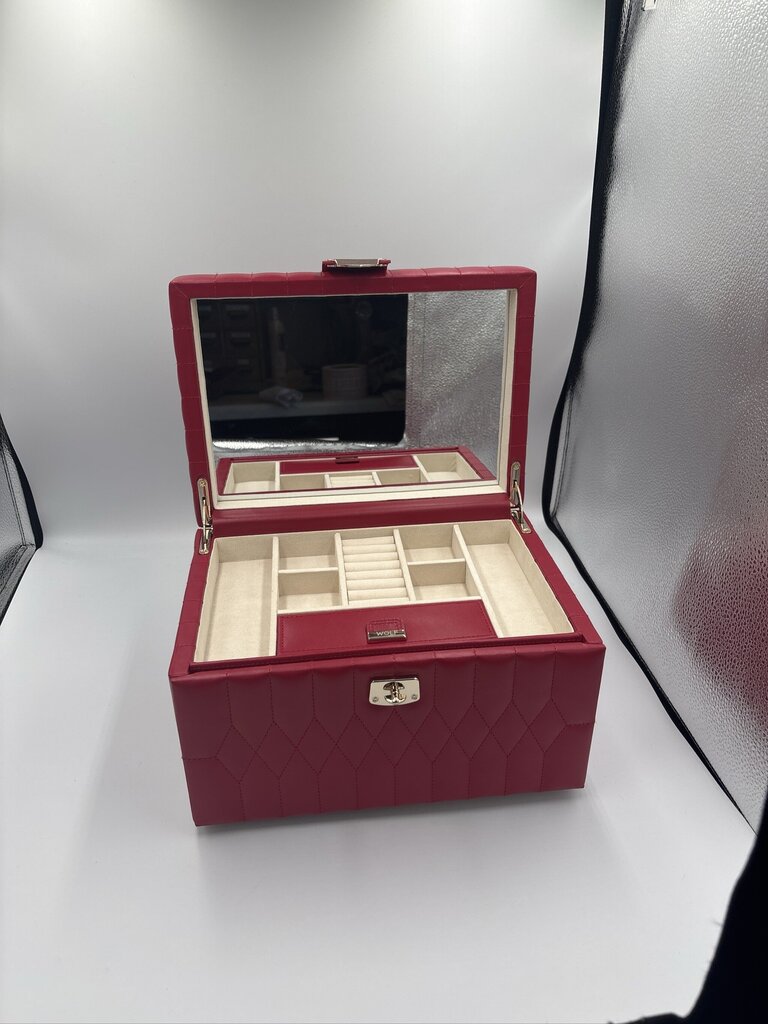 WOLF Caroline Red Leather Medium Jewelry Box- 12X9X8.5