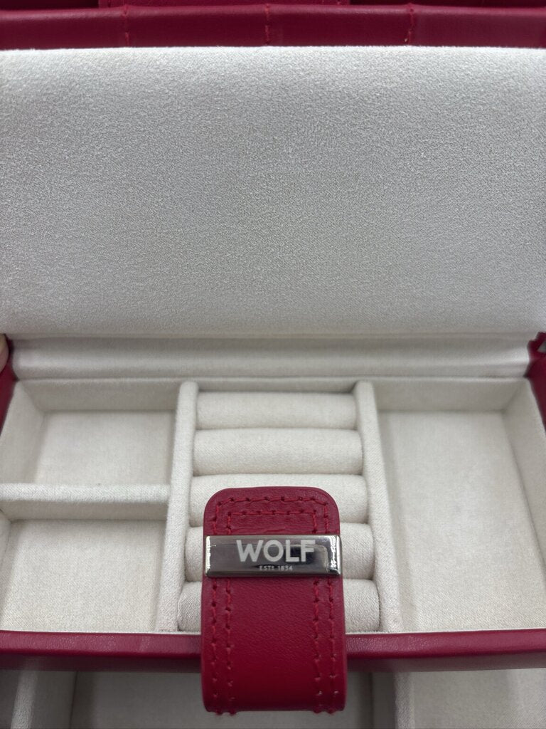 WOLF Caroline Red Leather Medium Jewelry Box- 12X9X8.5