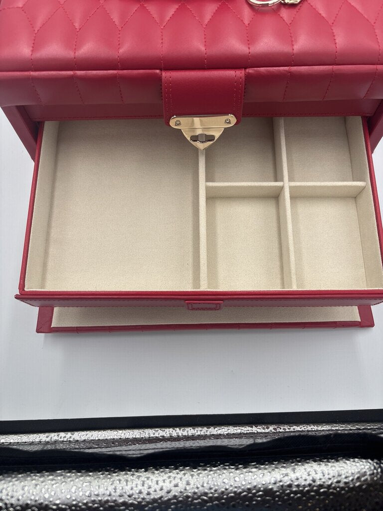 WOLF Caroline Red Leather Medium Jewelry Box- 12X9X8.5