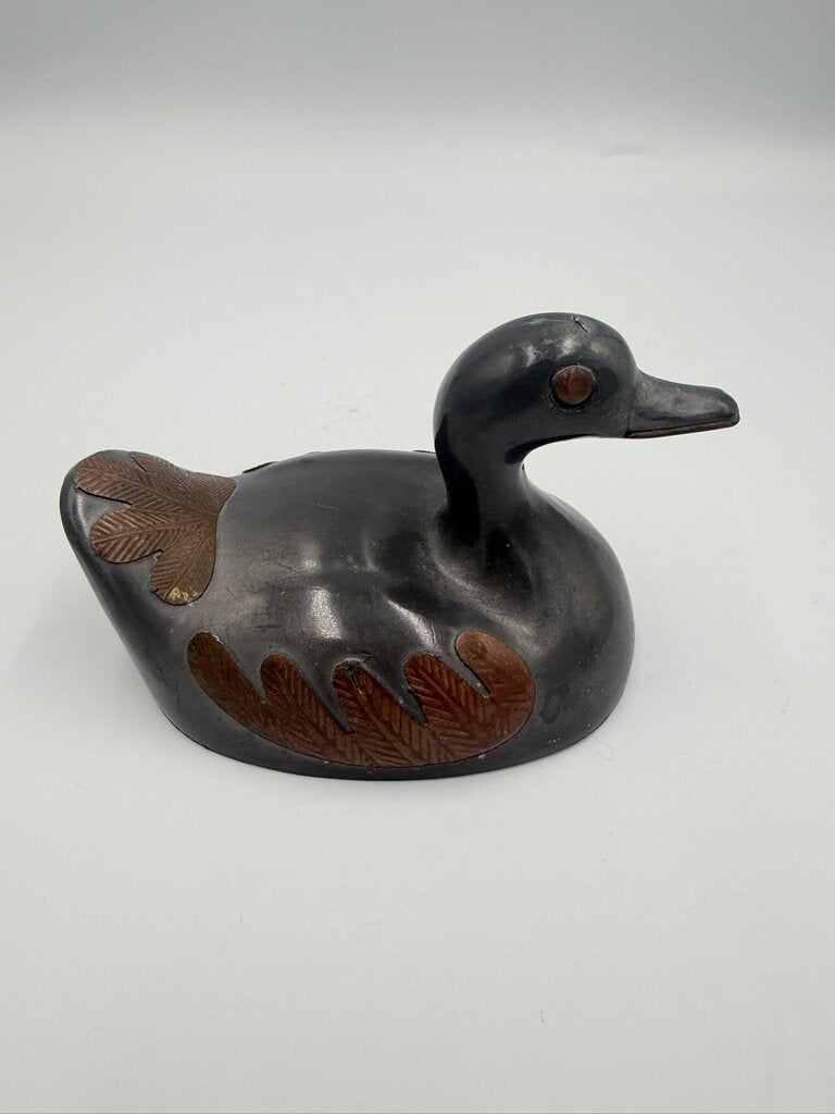 Vintage Pewter & Brass Duck- 3X5X3