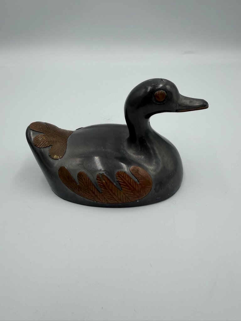 Vintage Pewter & Brass Duck- 3X5X3
