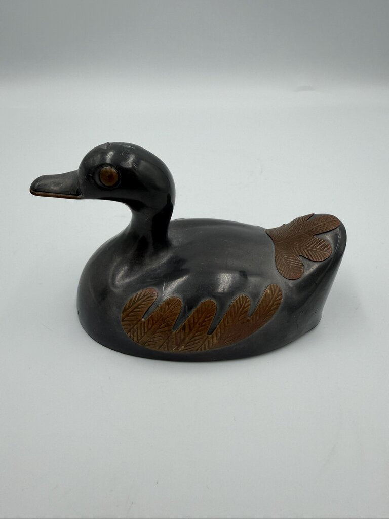 Vintage Pewter & Brass Duck- 3X5X3