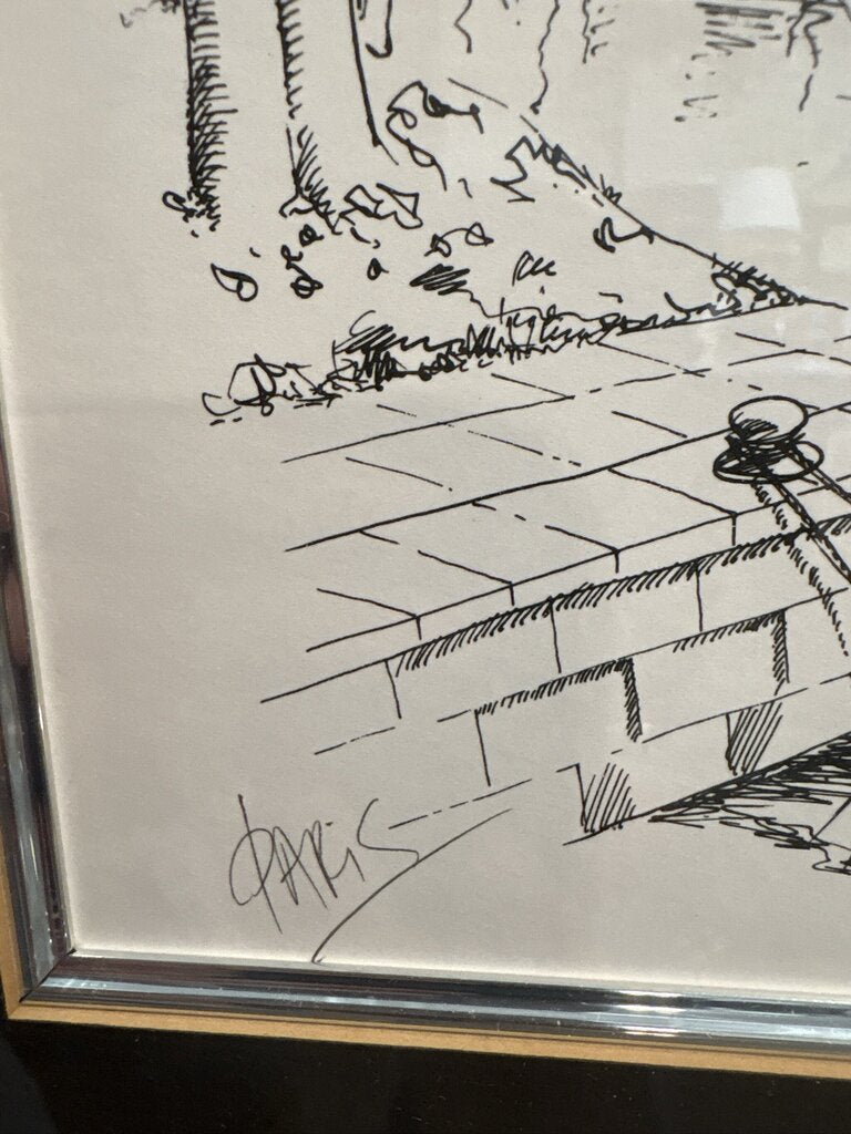 "Paris" Signed Print of Notre Damn Cathedral- 21X18- AS IS