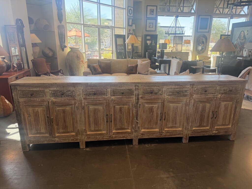 Rustic Distressed 8 Door Cabinet- 128X18X39