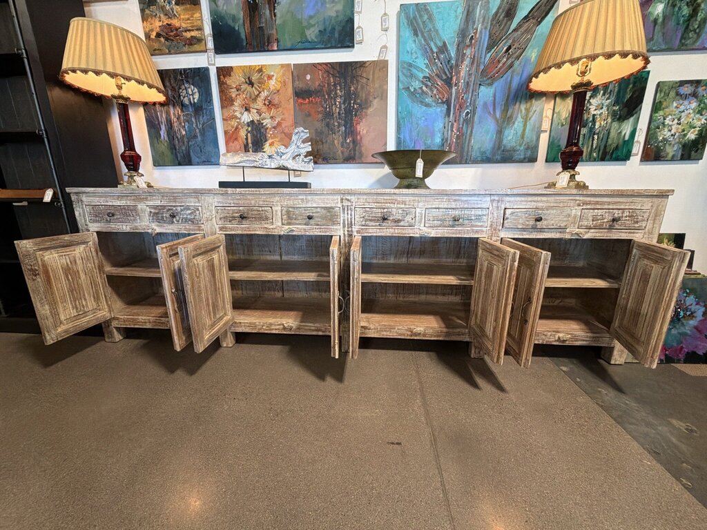 Rustic Distressed 8 Door Cabinet- 128X18X39