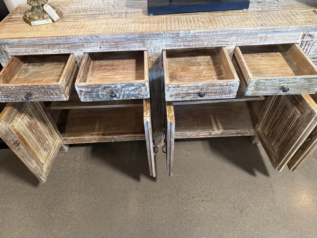Rustic Distressed 8 Door Cabinet- 128X18X39