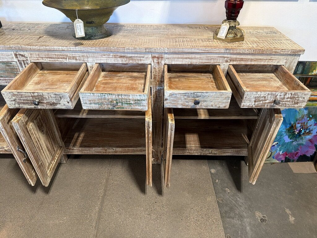 Rustic Distressed 8 Door Cabinet- 128X18X39