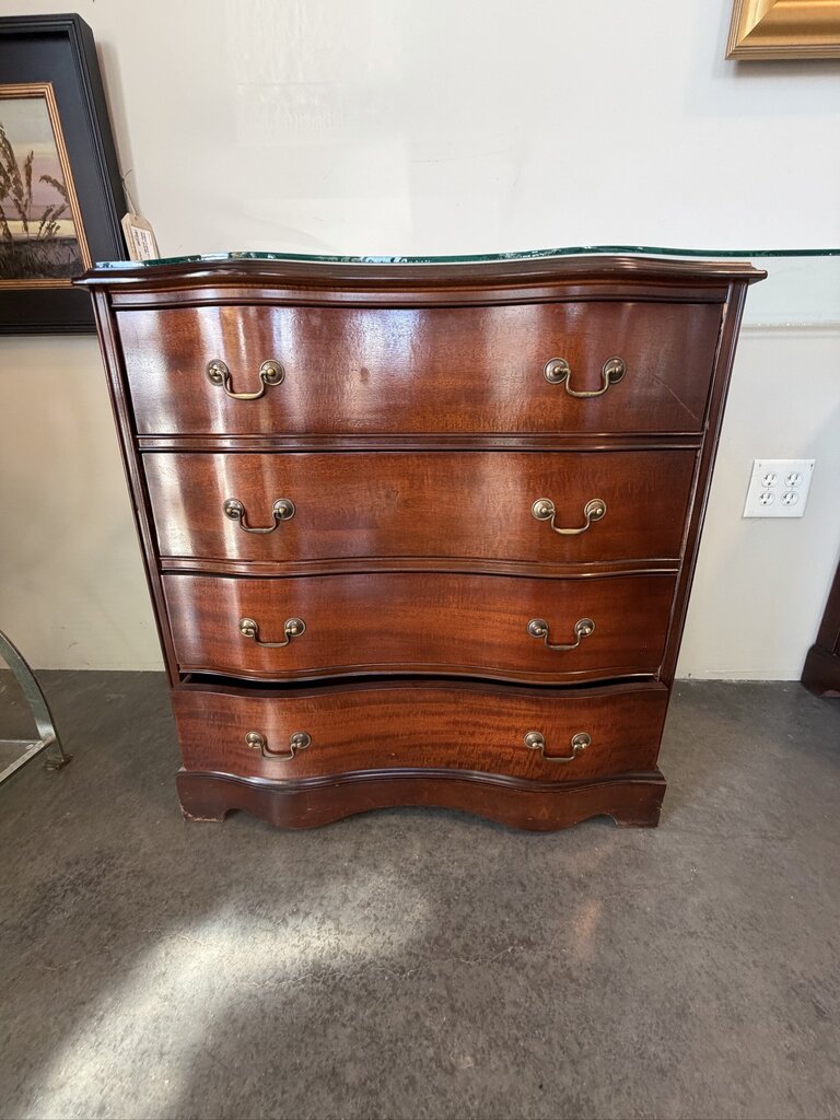 Antique Serpentine Front Leather Top Mahogany Chests- Pair