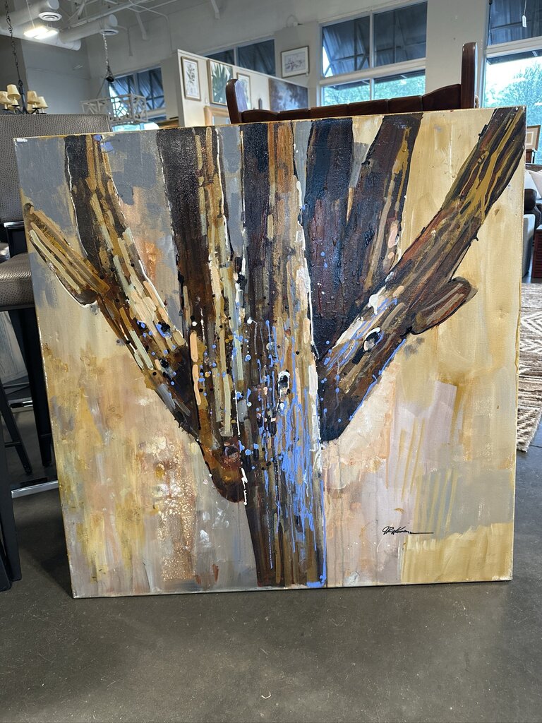 Original Yellow/Brown Saguaro Art By Jack Rickard - 36X36H