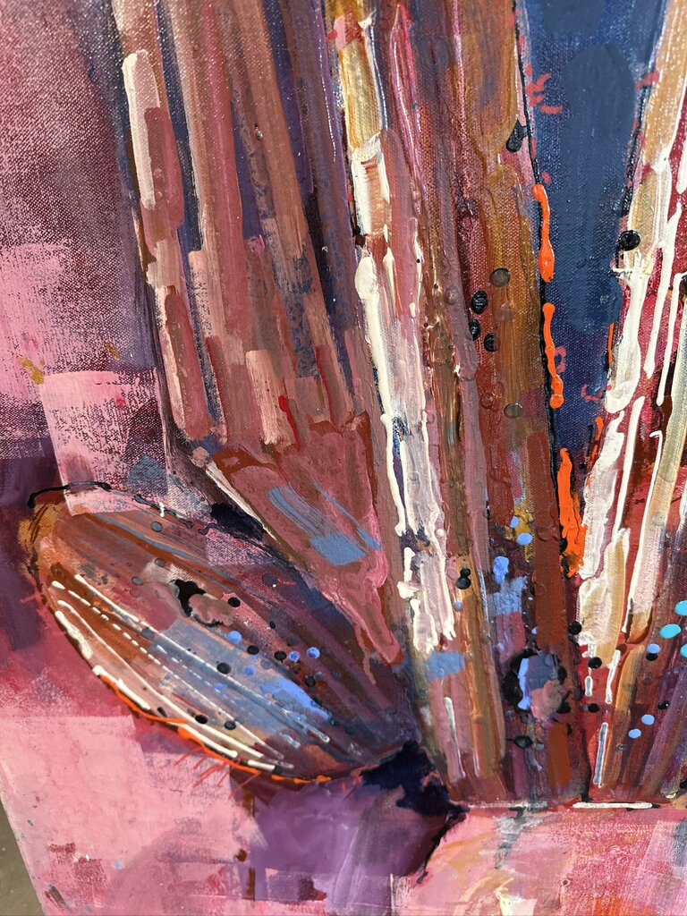 Original Pink/Blue Cactus In Pot Art By Jack Rickard - 36X36H