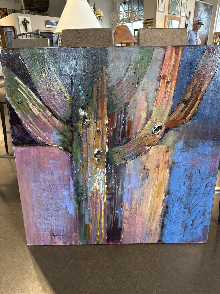 Original Pink/Blue Saguaro Art By Jack Rickard - 36X36H