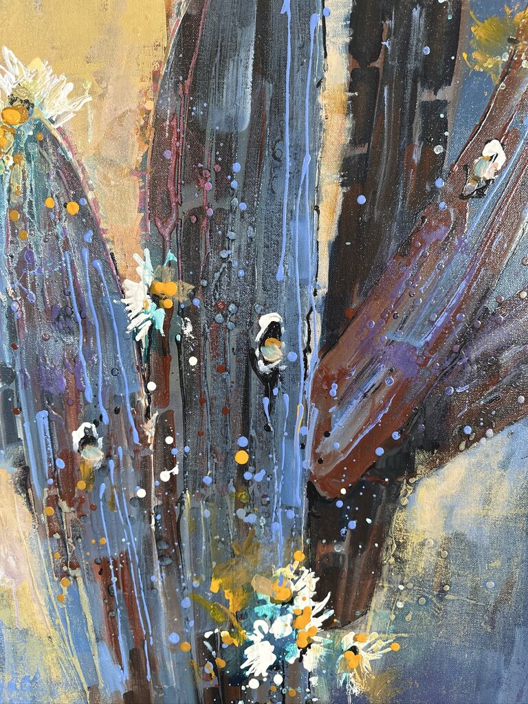 Original Blue/Yellow/Purple Saguaro Art By Jack Rickard - 36X36H