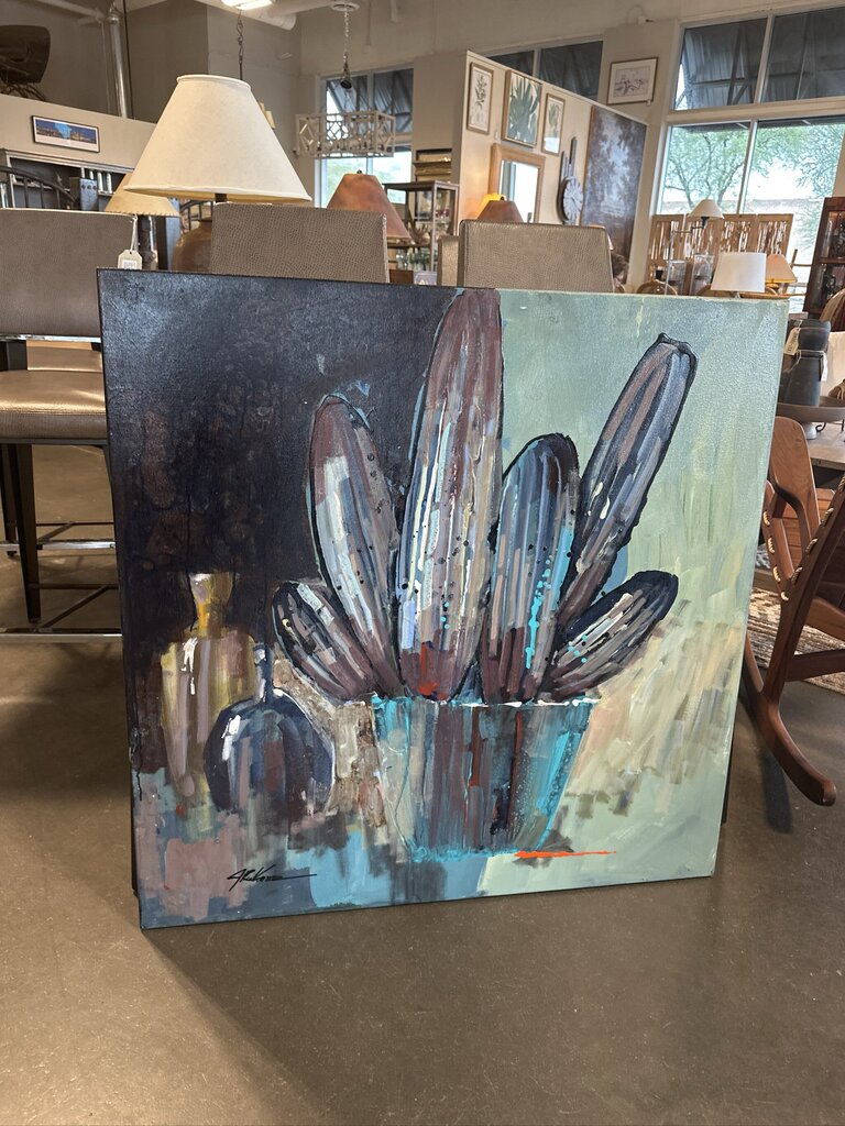 Original Black/Green/Yellow Saguaro Art By Jack Rickard - 36X36H