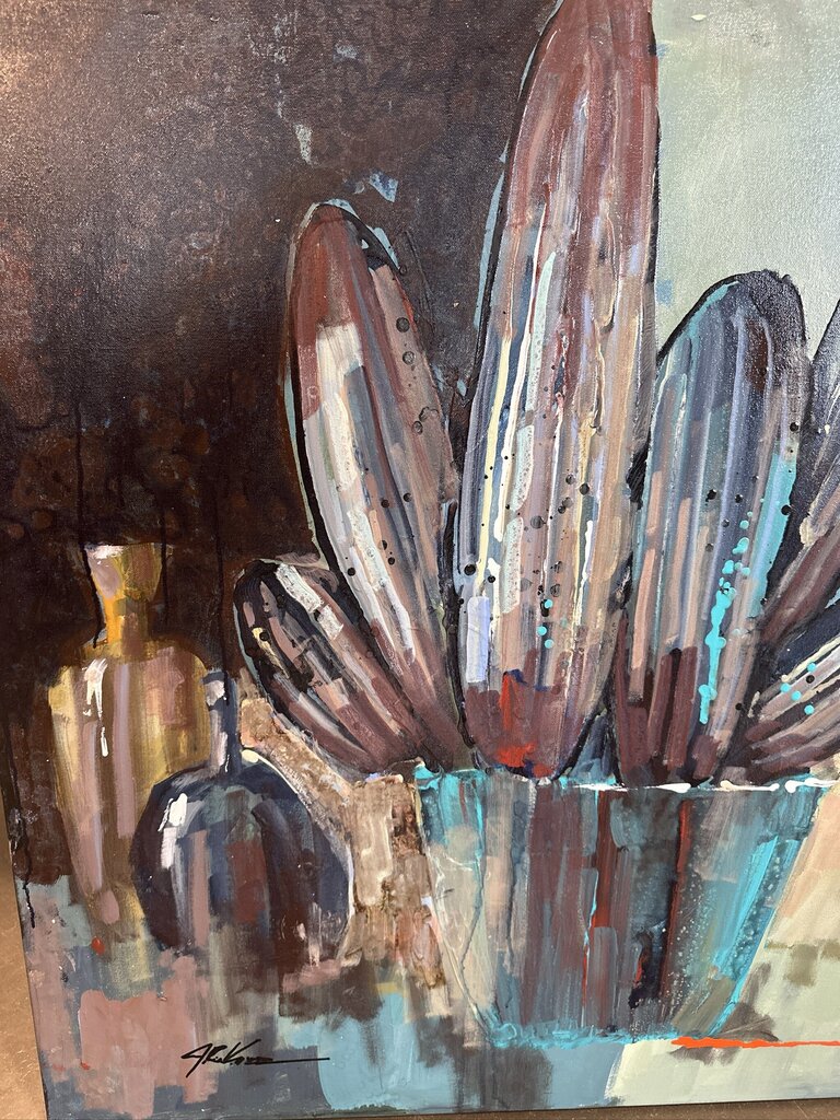 Original Black/Green/Yellow Saguaro Art By Jack Rickard - 36X36H