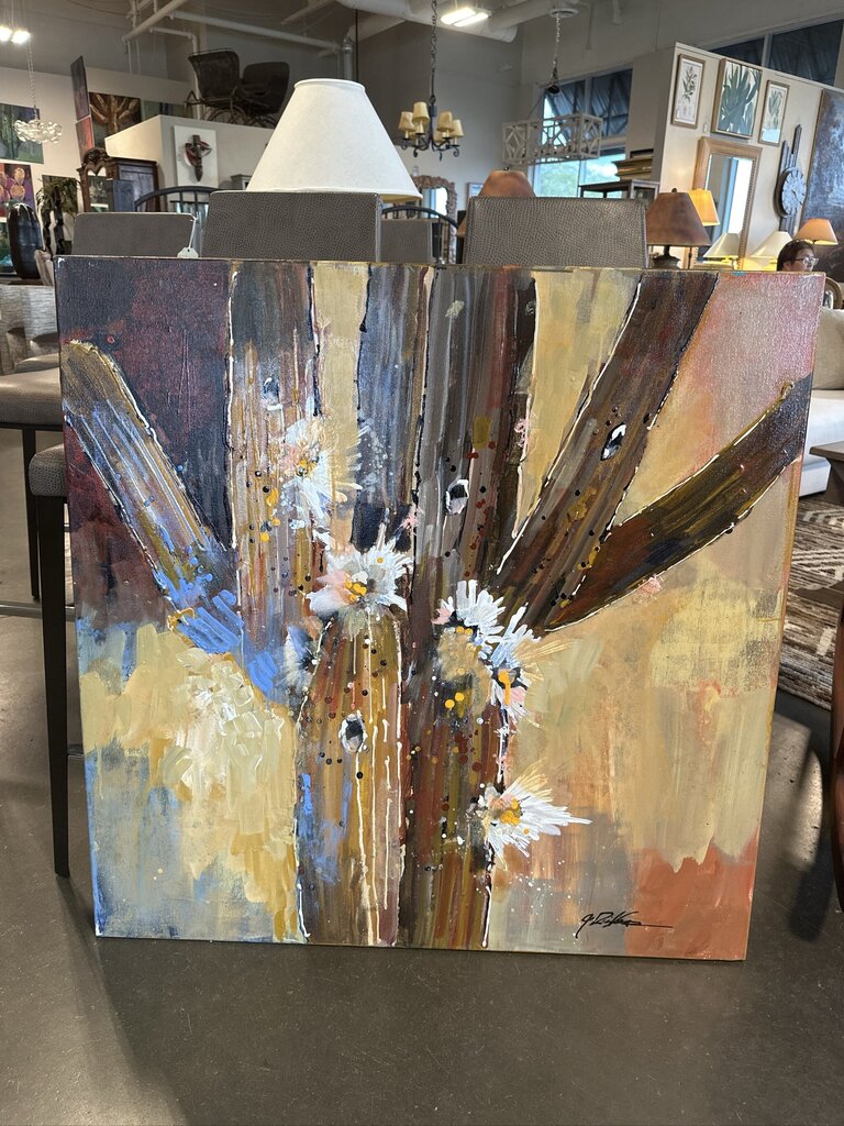 Original Yellow/Orange/Brown Saguaro Art By Jack Rickard - 36X36H