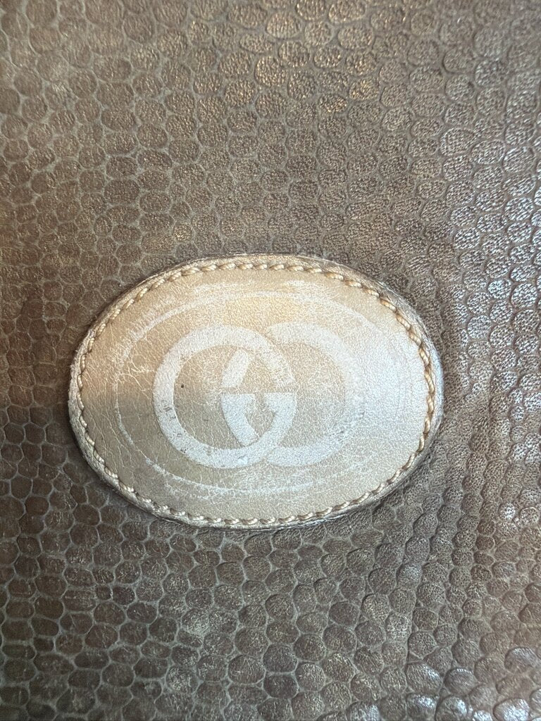 Vintage 1980s Gucci Marbled Brown Leather Lizard-Embossed Tote Bag