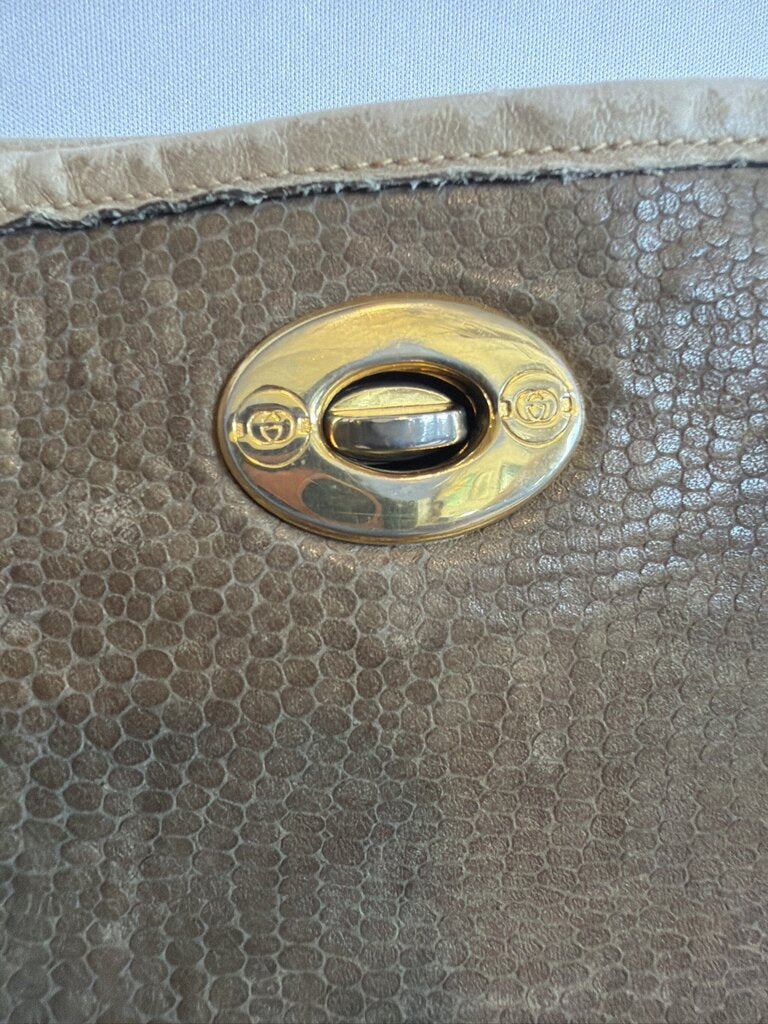 Vintage 1980s Gucci Marbled Brown Leather Lizard-Embossed Tote Bag