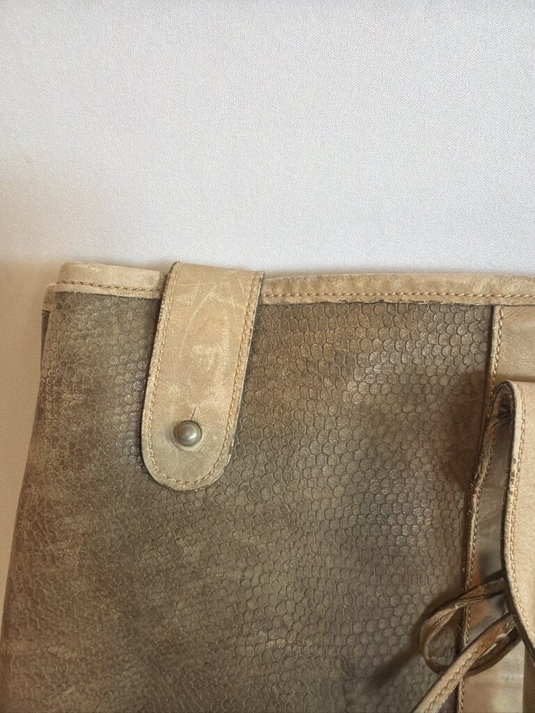 Vintage 1980s Gucci Marbled Brown Leather Lizard-Embossed Tote Bag