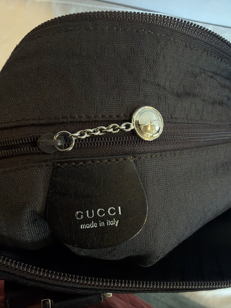 Gucci Vintage Nylon and Leather Square G Clasp Shoulder Tote Bag