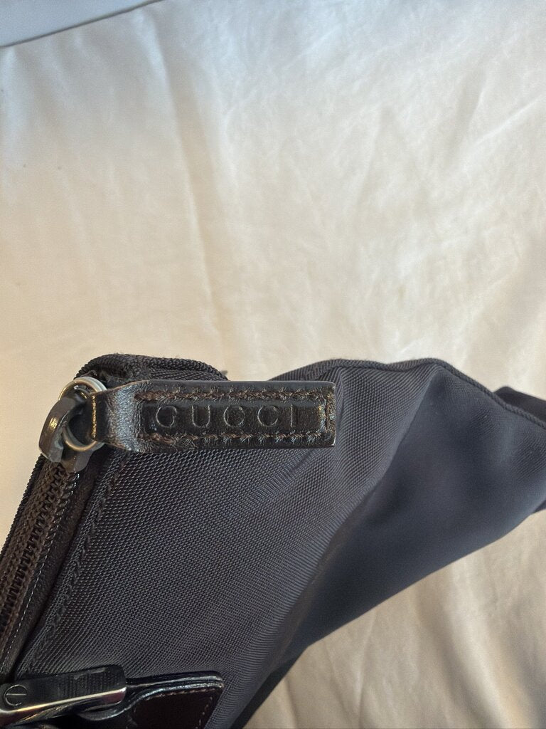 Gucci Vintage Nylon and Leather Square G Clasp Shoulder Tote Bag