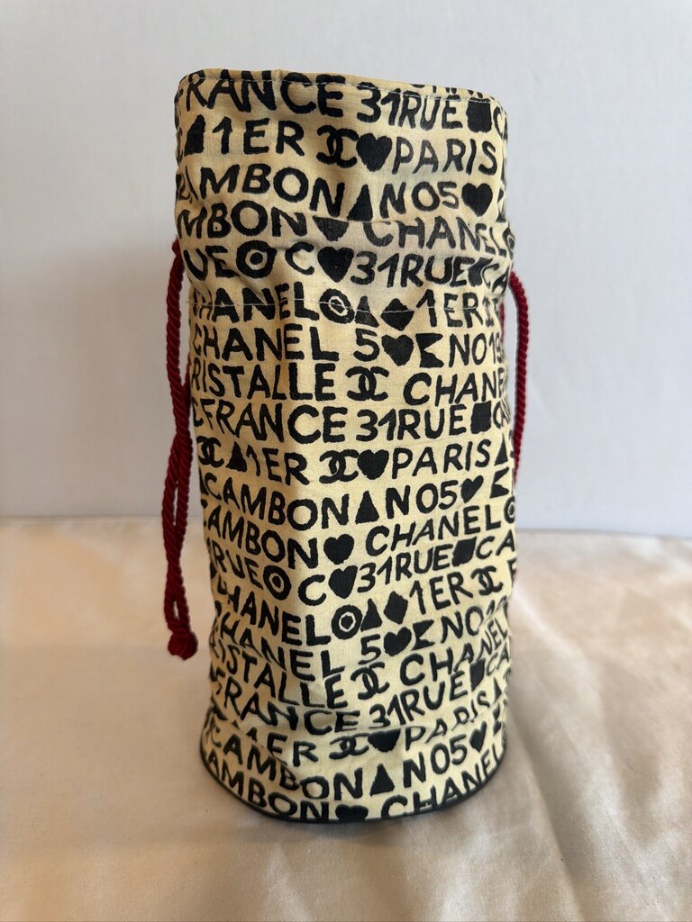 Chanel Coco Cristalle typographic drawstring pouch