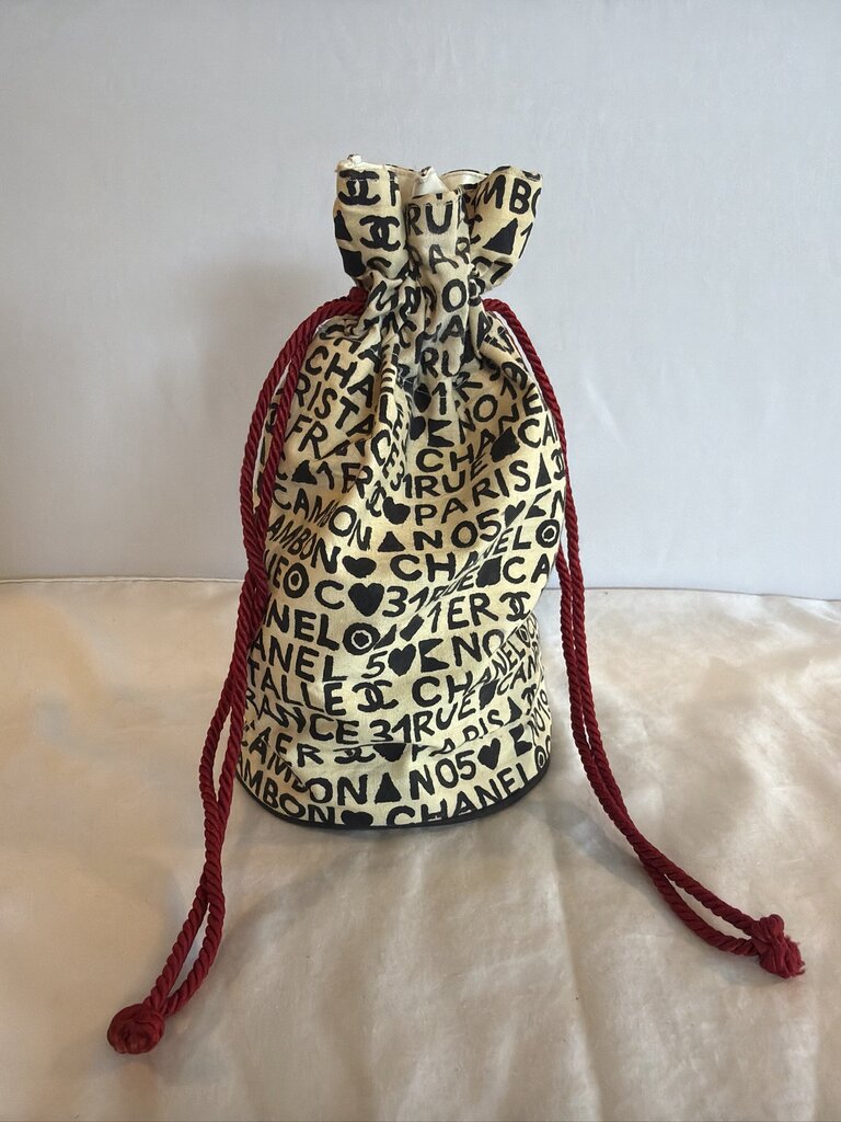 Chanel Coco Cristalle typographic drawstring pouch
