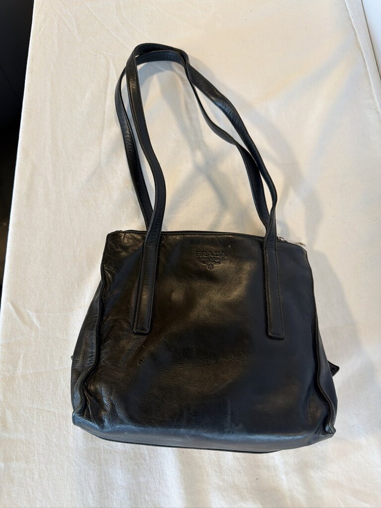 Vintage Prada 1995 Black Nappa Leather Triple Compartment Shoulder Tote Bag