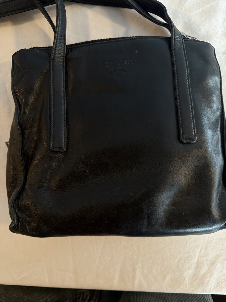 Vintage Prada 1995 Black Nappa Leather Triple Compartment Shoulder Tote Bag