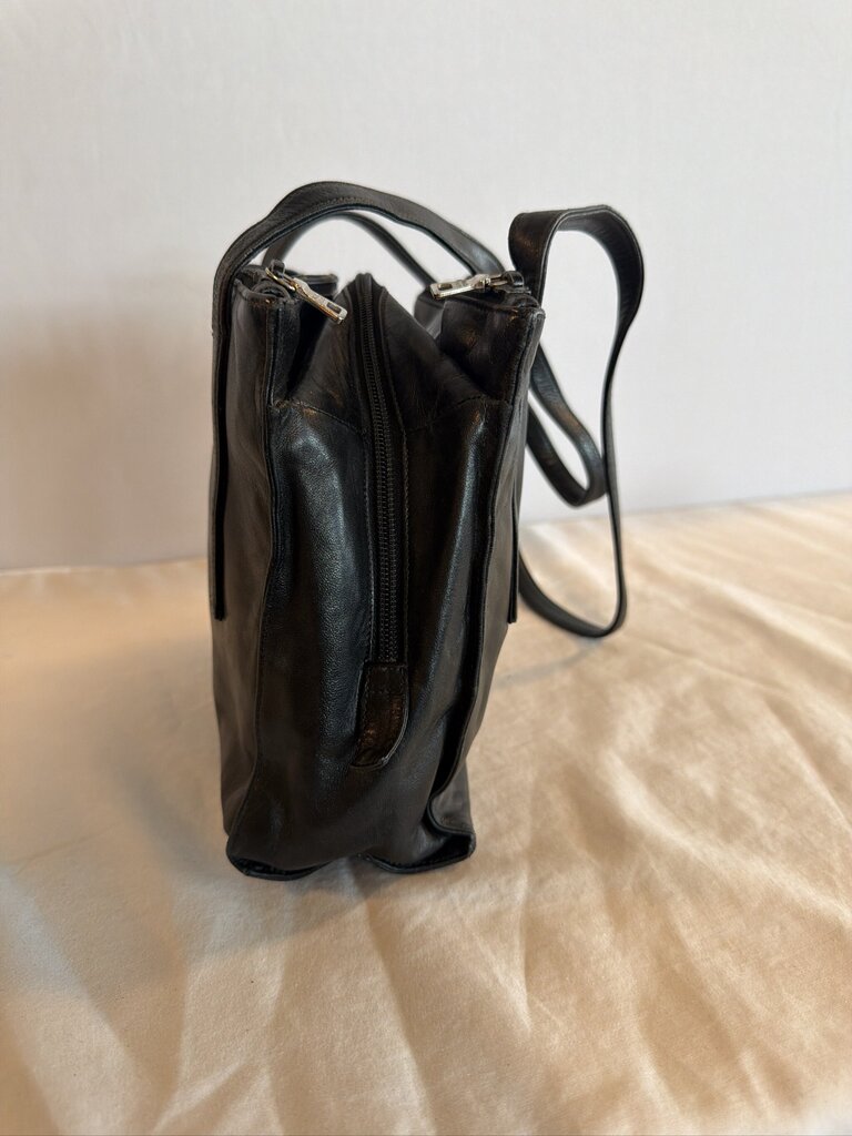 Vintage Prada 1995 Black Nappa Leather Triple Compartment Shoulder Tote Bag
