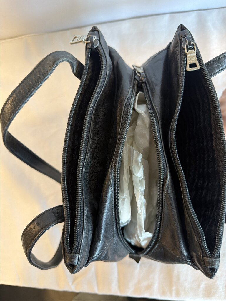 Vintage Prada 1995 Black Nappa Leather Triple Compartment Shoulder Tote Bag