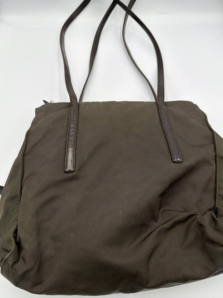 Vintage Prada Tessuto Nylon Shoulder Tote Bag - Khaki / Olive Brown