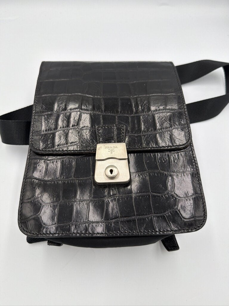 Prada Crocodile-Embossed (St. Cocco) Flap/Lock Bag