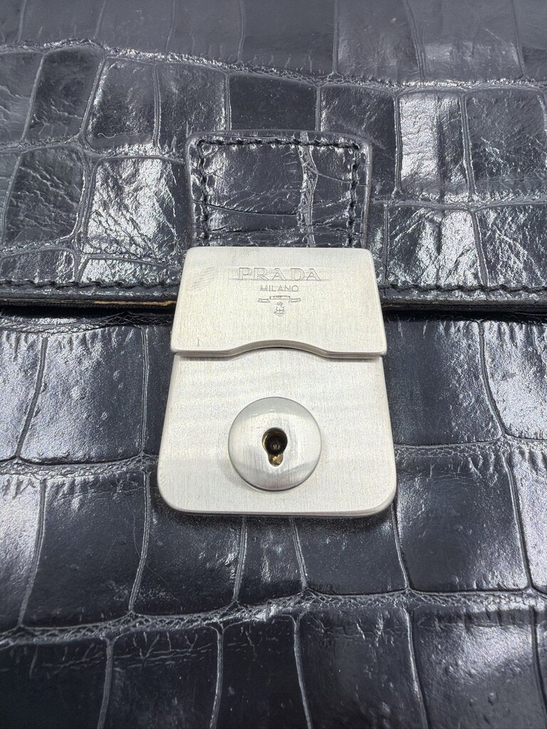 Prada Crocodile-Embossed (St. Cocco) Flap/Lock Bag